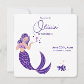 パープルマーメイドミニマル誕生日招待状 招待状 (正面)