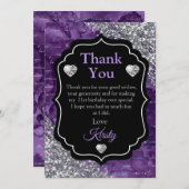 パープルマーメイドレターズシルバーグリッターありがとう サンキューカード (正面/裏面)