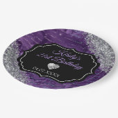 パープルマーメイドレターズシルバーグリッター誕生日 ペーパープレート (アングル)