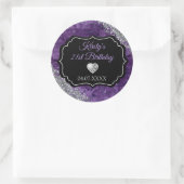 パープルマーメイドレターズシルバーグリッター誕生日 ラウンドシール (バッグ)