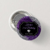 パープルマーメイドレターズシルバーグリッター誕生日 缶バッジ (正面&裏面)
