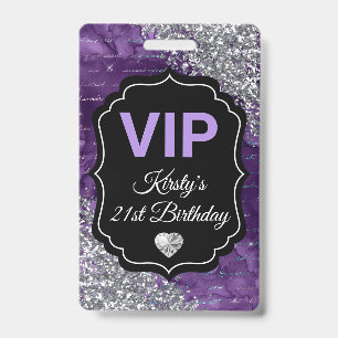 パープルマーメイドレターズ シルバーグリッター バースデー VIP バッジ
