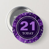 パープルマーメイドレターパターン&グリッター誕生日 缶バッジ (正面&裏面)