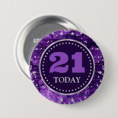 パープルマーメイドレターパターン&グリッター誕生日 缶バッジ (正面&裏面)