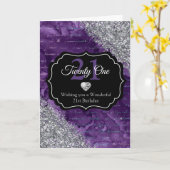 パープルマーメイド手書き文字シルバーグリッター カード (黄色い花)