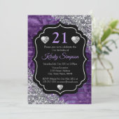 パープルマーメイド手書き文字シルバーグリッター 招待状 (スタンド正面)