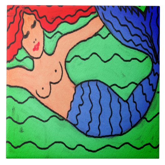 パープルマーメイド抽象芸術デジ絵を描タル タイル (正面)