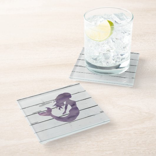 パープルマーメイド絵画のビーチガラスコースター ガラスコースター (アングル)