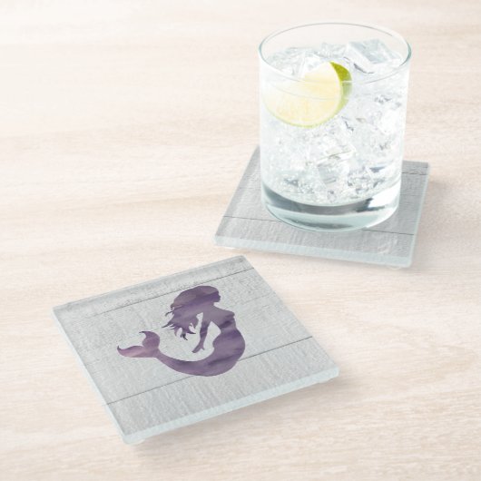 パープルマーメイド絵画のビーチガラスコースター ガラスコースター (アングル)