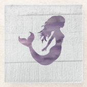 パープルマーメイド絵画のビーチガラスコースター ガラスコースター (正面)