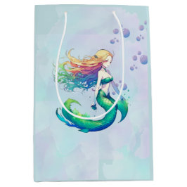 パープルマーメイド誕生日テーマアンダーザシーパーティー ミディアムペーパーバッグ