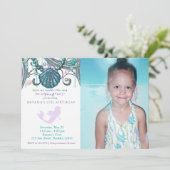 パープルマーメイド誕生日パーティフォト招待状 招待状 (スタンド正面)