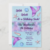 パープルマーメイド誕生日パーティーへの招待 招待状 (正面)