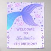 パープルマーメイド誕生日パーティー歓迎サイン ポスター (正面)