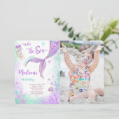 パープルマーメイド誕生日写真招待状 招待状 (スタンド正面)