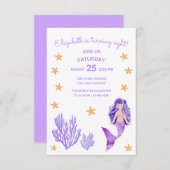パープルマーメイド誕生日招待状 招待状 (正面/裏面)