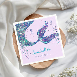 パープルマーメイド誕生日紙ナプキン スタンダードカクテルナプキン