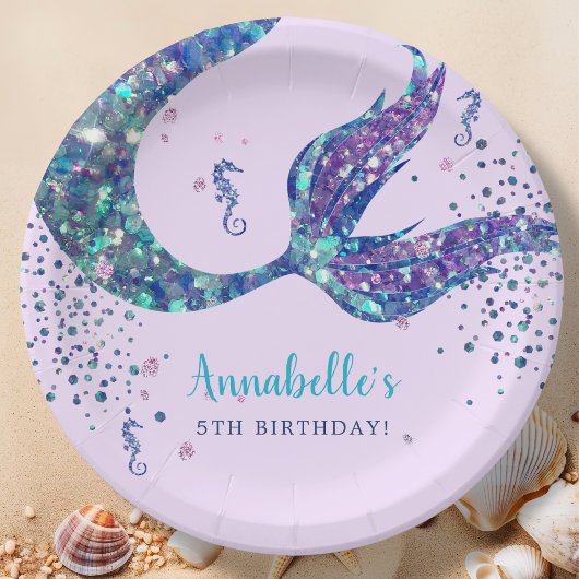 パープルマーメイド誕生日 ペーパープレート