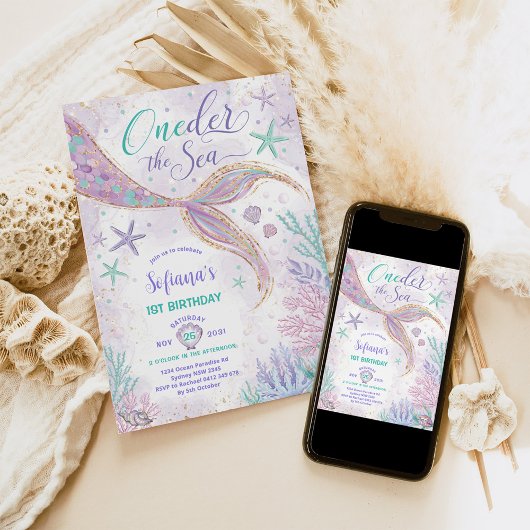 パープルマーメイド1stバースデーオンダーザシーパーティー 招待状