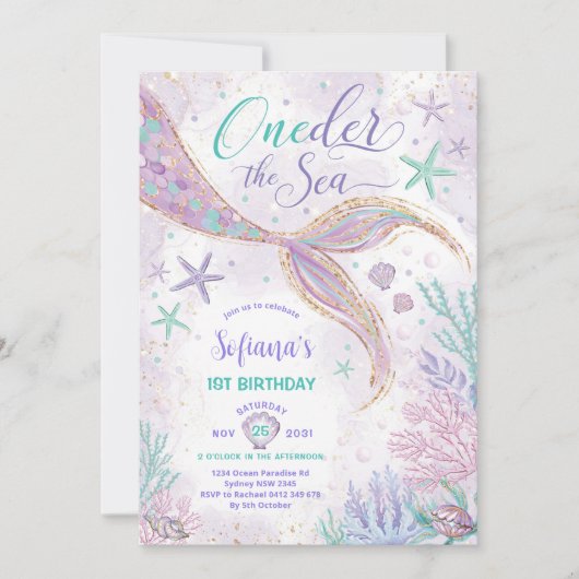 パープルマーメイド1stバースデーオンダーザシーパーティー 招待状 (正面)
