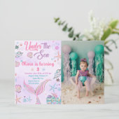 パープルマーメイド アンダーザシー 誕生日写真 招待状 (スタンド正面)