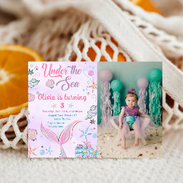 パープルマーメイド アンダーザシー 誕生日写真 招待状