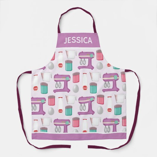 パープルミキサーベーキングコラパーソナライズされたージュ エプロン (正面)