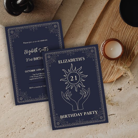 パープルミスティックアストロロジースター21歳の誕生日 招待状