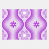 パープルミッドセンチュリーモダンフローラレインボーレトロ ラッピングペーパーシート (正面3)