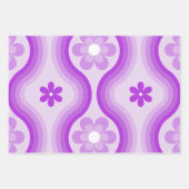 パープルミッドセンチュリーモダンフローラレインボーレトロ ラッピングペーパーシート (正面2)