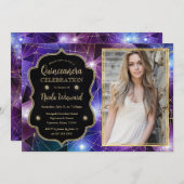 パープルミッドナイトクリスタル銀河系キンセアニェラ写真 招待状 (正面/裏面)