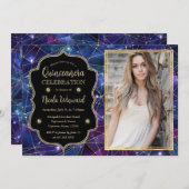パープルミッドナイトクリスタル銀河系キンセアニェラ写真 招待状 (正面/裏面)