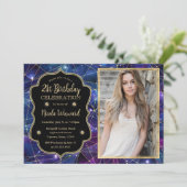 パープルミッドナイトクリスタル銀河系21st誕生日の写真 招待状 (スタンド正面)