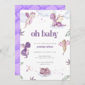 パープルミティカルドラゴンベビーシャワー招待状 招待状 (正面/裏面)