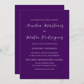 パープルミニマリストスクリプトモダン結婚式招待状 招待状 (正面/裏面)