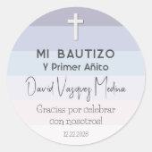 パープルミニマリストバプテスマ&ファースト誕生日 ラウンドシール (正面)