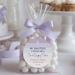 パープルミニマリストバプテスマ&ファースト誕生日 ラウンドシール