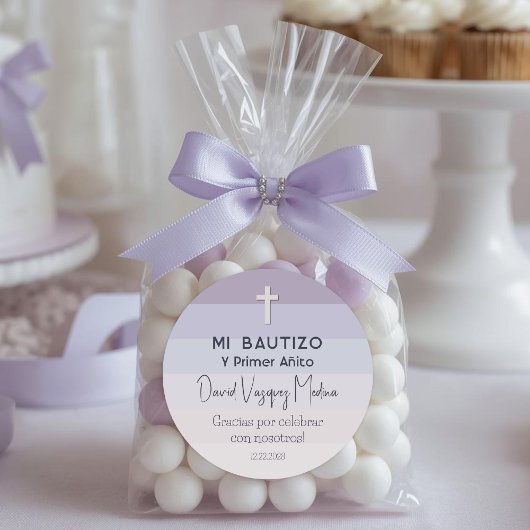 パープルミニマリストバプテスマ&ファースト誕生日 ラウンドシール