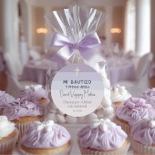 パープルミニマリストバプテスマ&ファースト誕生日 ラウンドシール