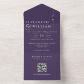 パープルミニマリストモノグラムQRコード結婚ズ オールインワン招待状 (内側)