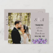 パープルミニマルソフトグレーとブラックフォトサンキュー ポストカード (正面/裏面)