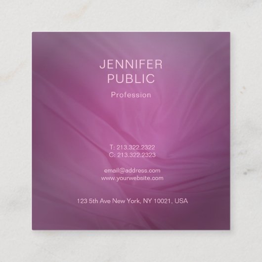 パープルミニマルテンプレートプロフェッショナル モダン スクエア名刺 (裏面)