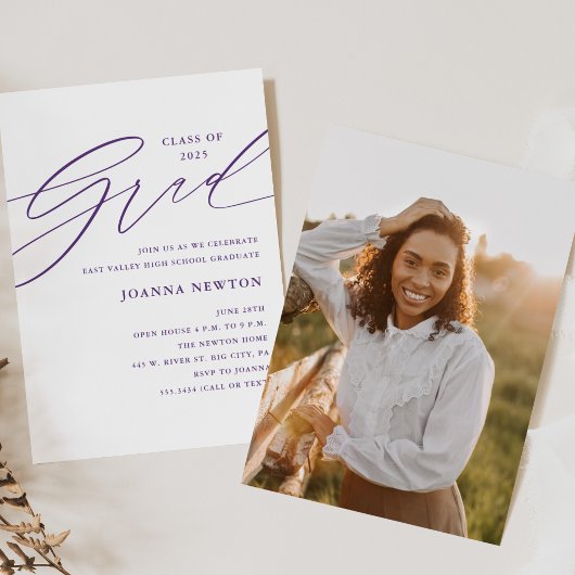 パープルミニマル卒業パーティー招待状 招待状