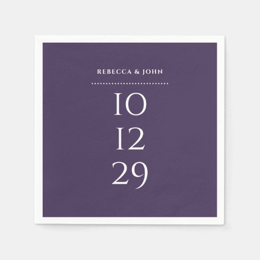 パープルミニマル結婚リスト スタンダードカクテルナプキン (正面)