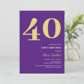 パープルミニマル金ゴールドタイポグラフィ誕生日 招待状 (スタンド正面)