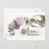 パープルミムスヴィンテージ新年とヴィネット シーズンポストカード (正面/裏面)