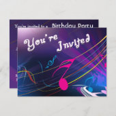 パープルミュージカルノート誕生祝い 招待状 (正面/裏面)