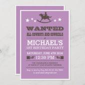 パープルミントウエスタンカウボーイ誕生日招待状 招待状 (正面/裏面)