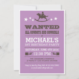 パープルミントウエスタンカウボーイ誕生日招待状 招待状