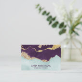 *~*パープルミントブルー金ゴールドグリッターAgate Geode 名刺 (スタンド正面)